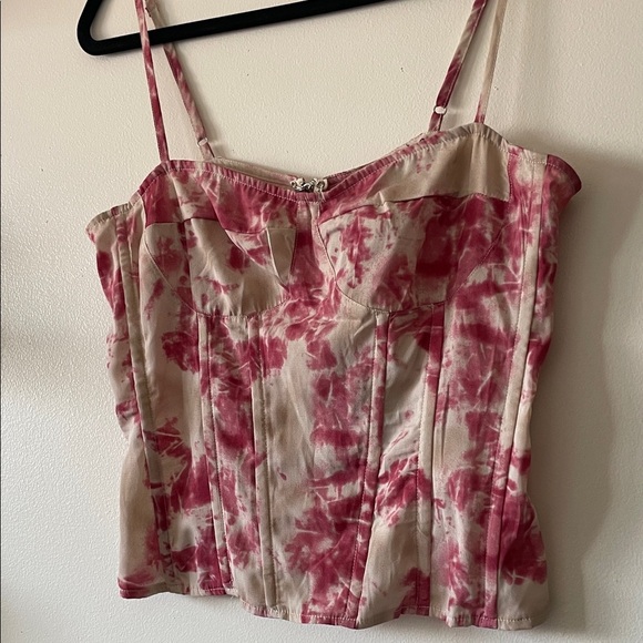 PrettyLittleThing Fuschia tie dye print structured Corset Top UK 14-US Size 10 - Picture 3 of 11